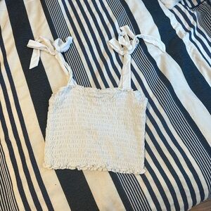 Forever 21 White Tie-Strap Smocked Tank Top